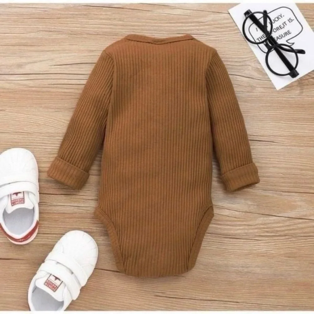 NEW - Size 9-12 months, girls baby one piece, romper, brown, long sleeved